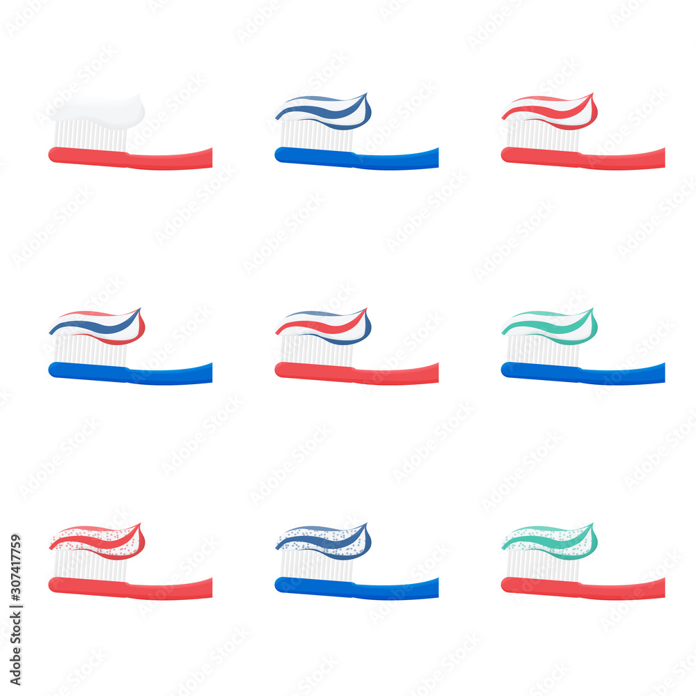 Toothbrush with toothpaste icon set. Vector. Toothbrush with toothpaste icon set. Vector.