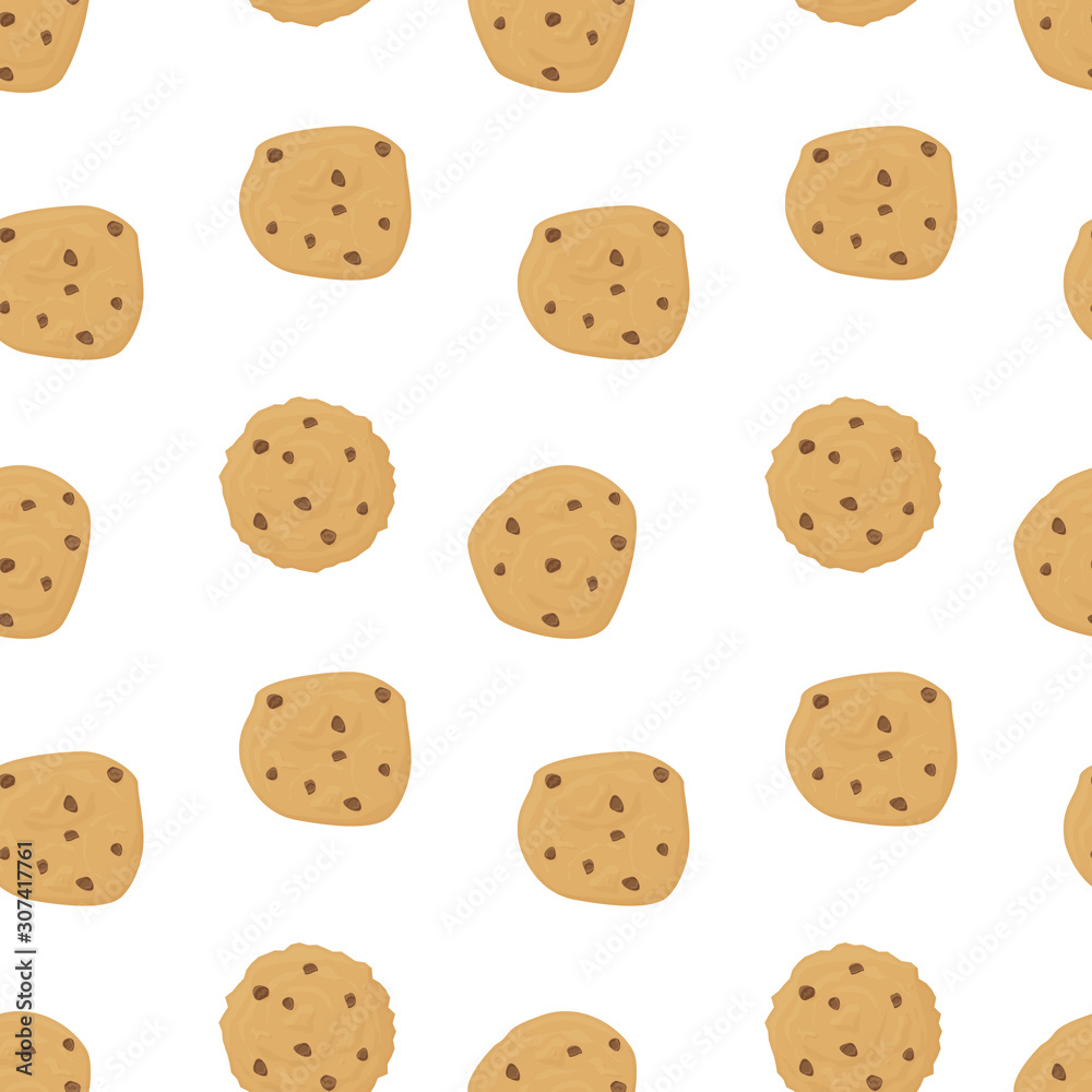 Chocolate chip cookie seamless pattern. Vector. Chocolate chip cookie seamless pattern. Vector.