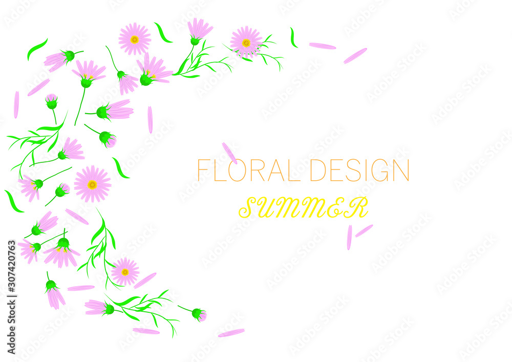 Pink purple cosmos flower floral pattern frame vector illustration