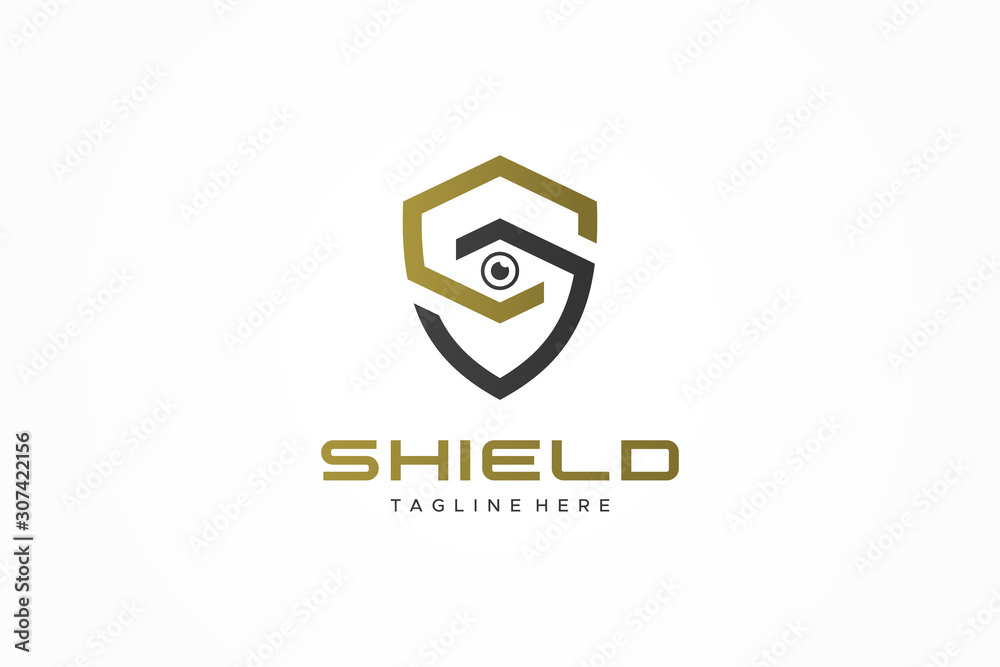 Vecteur Stock Logo Vector Shield Letter S with eye lens camera inside.  Protection Security Logo Design Template | Adobe Stock