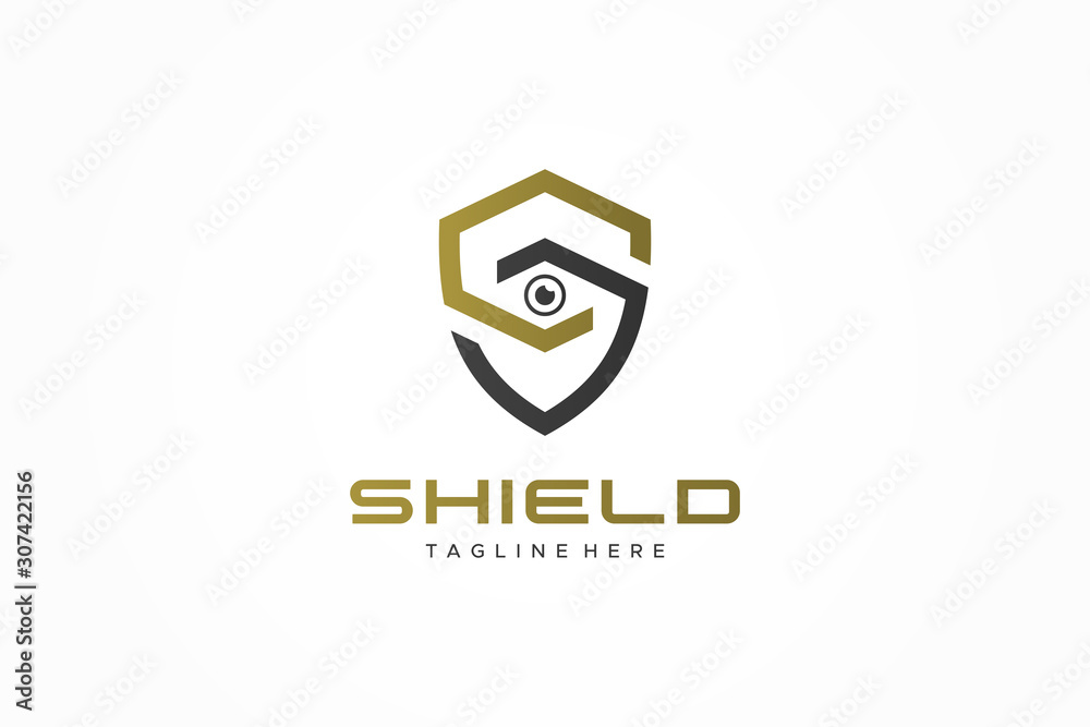 Logo Vector Shield Letter S with eye lens camera inside. Protection ...