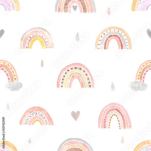 Watercolor hand painted cute rainbow. Illustration isolated on white background.