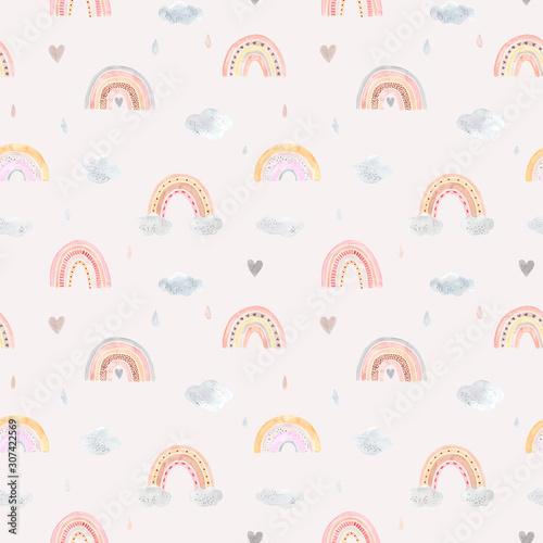 Watercolor hand painted cute rainbow. Illustration isolated on white background.