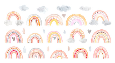 Deken met foto Eenhoorn Handgeschilderde regenboog in aquarel op wit  © Anastasia