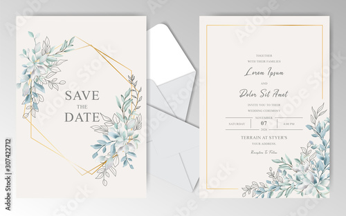Elegant Watercolor Wedding Invitation Cards with Beautiful Leaves