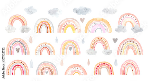 Watercolor hand painted cute rainbow. Illustration isolated on white background. © Anastasia