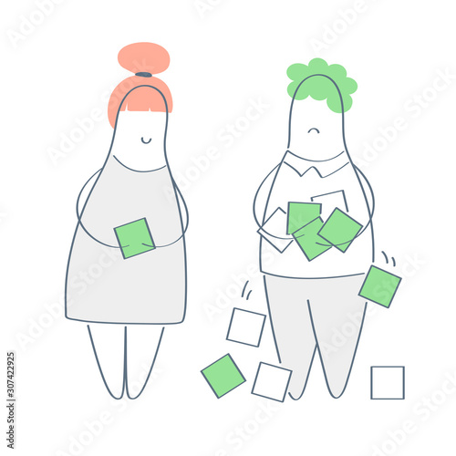Task management, project managers meeting. The team of developers planning work process, they holding cards with notes