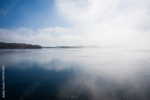 Foggy morning, over St.Lawrence River in the thousand islands, Canada