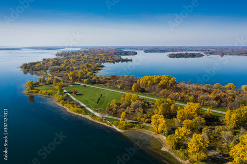 Autumn aerial view of St.Lawrence Park in the thousand islands  Canada