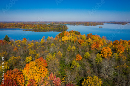Autumn aerial view of St.Lawrence Park in the thousand islands, Canada