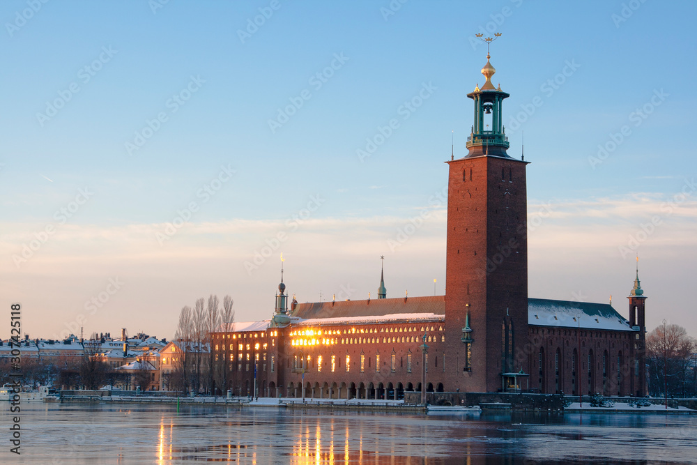Fototapeta premium Stockholm. City hall is reflected in the water.