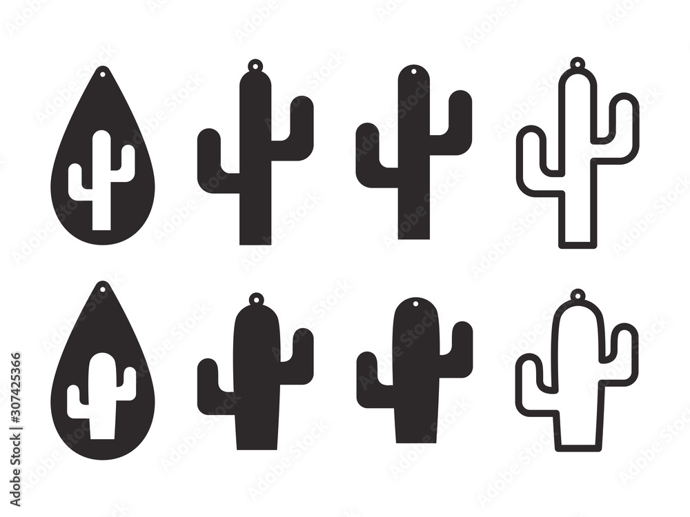 Cactus earrings templates. Cacti earrings. Tear drop earrings. Pendant. Laser cut template. Earrings with hole. Jewelry making. Vector Cactus earrings templates. Cacti earrings. Tear drop earrings. Pendant. Laser cut template. Earrings with hole. Jewelry making. Vector