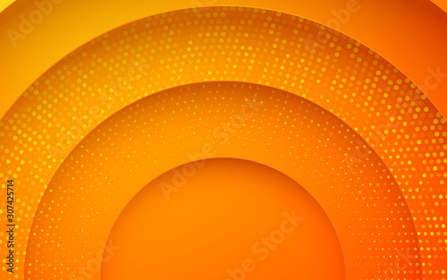 Abstract 3D circle papercut layer orange background with glitters decoration