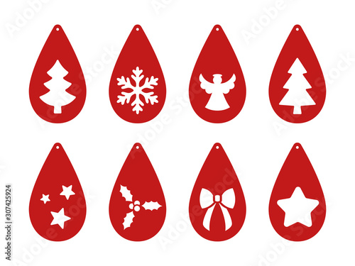 Christmas earring templates. Tear drop earrings. Pendant. Laser cut template. Earrings with hole. Jewelry making. Vector