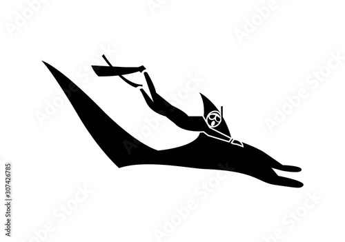 Papier peint diver on manta ray icon on white