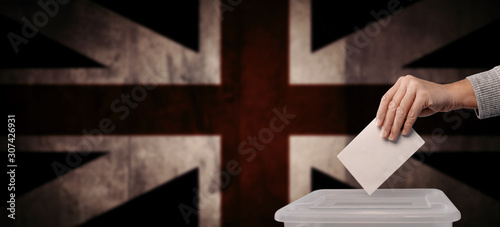 United Kingdom Election. General election 12th December 2019. British Union Jack flag. Vote. Empty space. photo