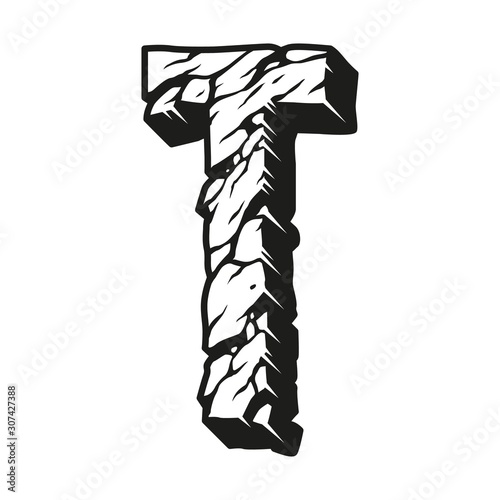Alphabet letter T vintage monochrome concept