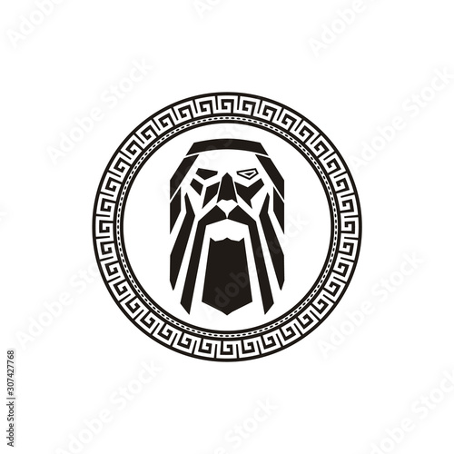 Abstract Odin Face Logo in Ornamental Circle Frame Vector