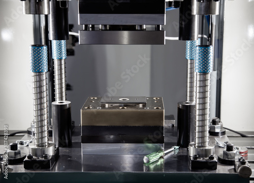 Photography Hydraulic press stamping machine for metal sheet, Industrial metalworking machin