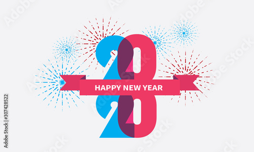 Happy new year 2020 Celebration design template ,colourful text with white background . Minimalis template Design for calendar, greeting cards or print
