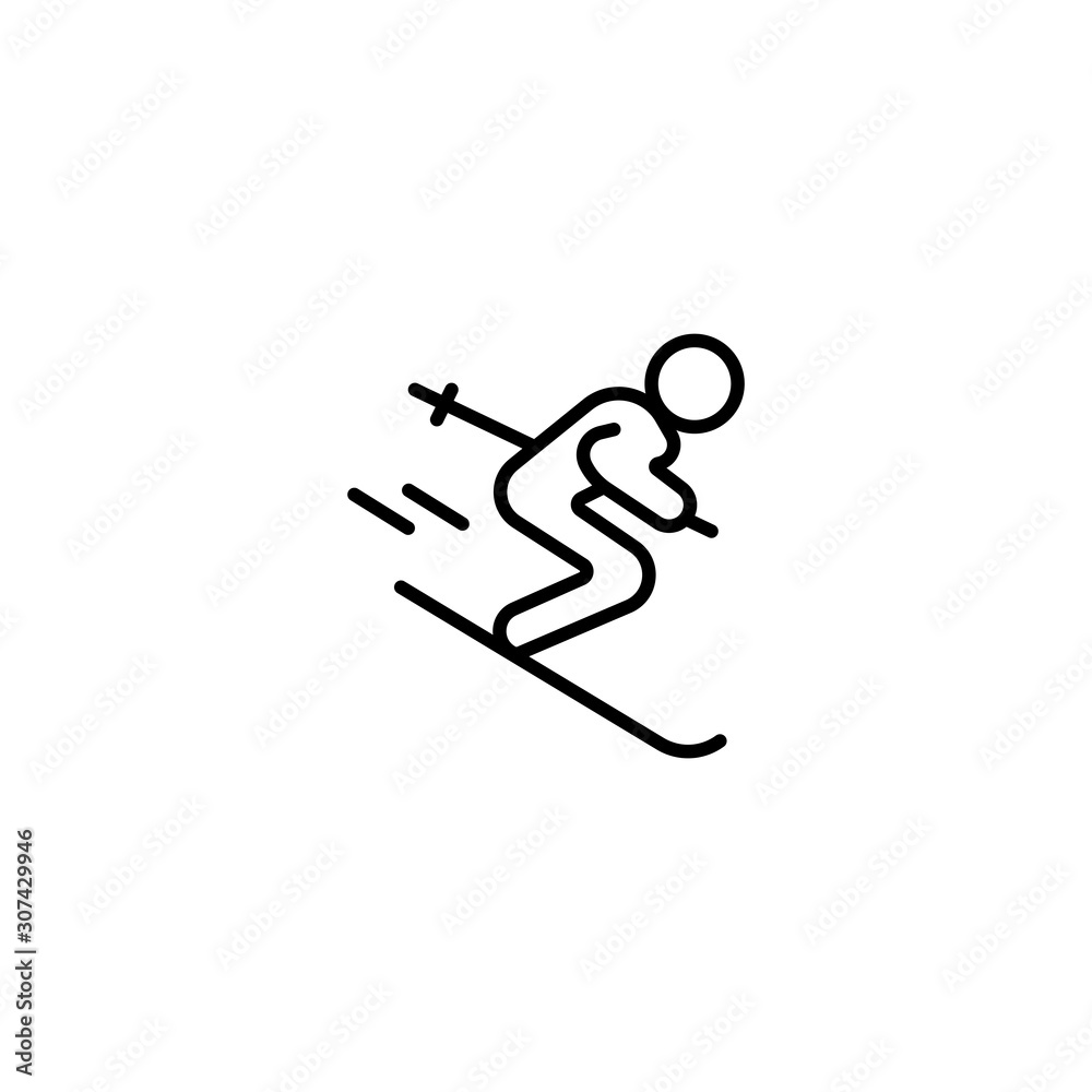 Skiing icon in trendy flat style isolated on white background. Ski and snowboarding sign. Alpine icon page symbol for your web site design or mobile app, graphic design, UI. EPS10. Vector illustration Skiing icon in trendy flat style isolated on white background. Ski and snowboarding sign. Alpine icon page symbol for your web site design or mobile app, graphic design, UI. EPS10. Vector illustration