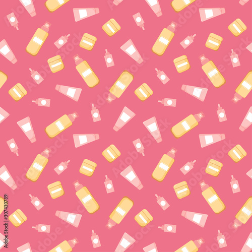 Seamless pattern with cute skincare