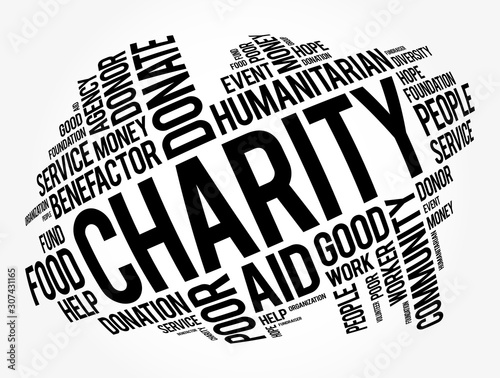 Charity word cloud collage, business concept background