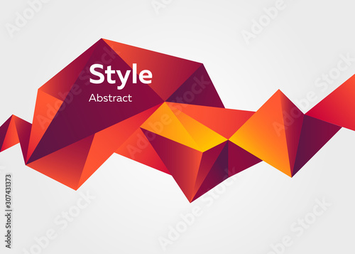 Red abstract crystal shape. Faceted geometric element, colorful polygon, origami style, text sample. Trendy design for posters, flyers, banners