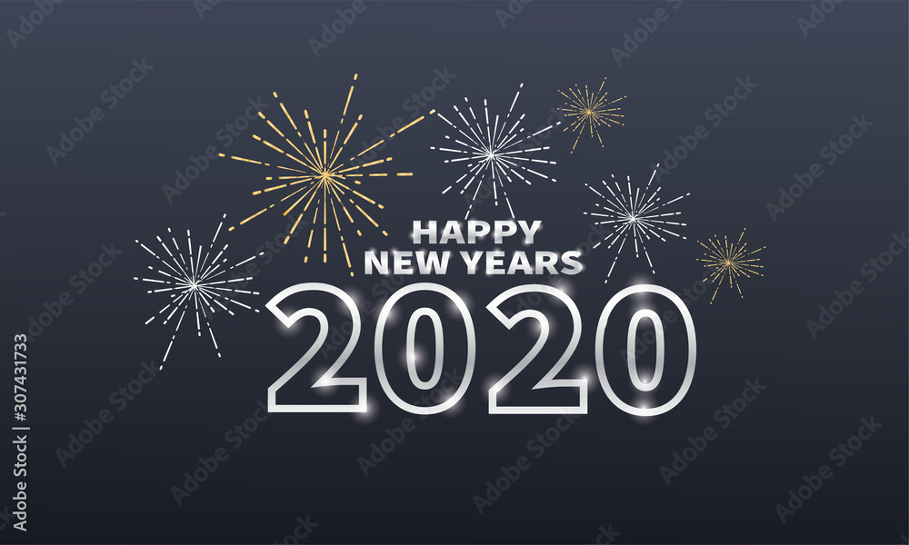 Happy new year 2020 Celebration design template , Elegant silver text . Minimalistic template Design for calendar, greeting cards or print