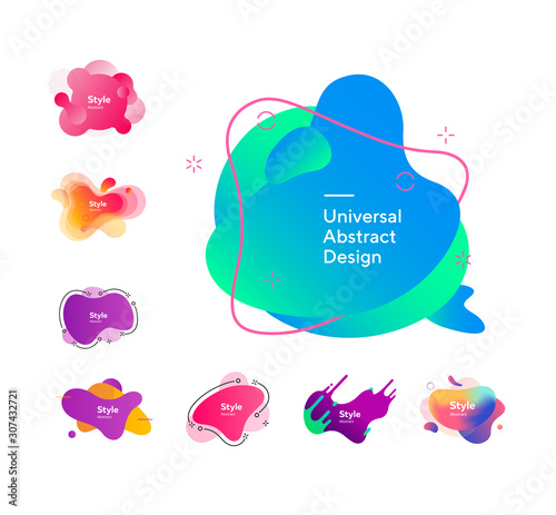 Neon multi layer shapes set. Modern abstract banners with sample text. Trendy minimal templates for presentations, banners, apps and web pages. Vector illustration