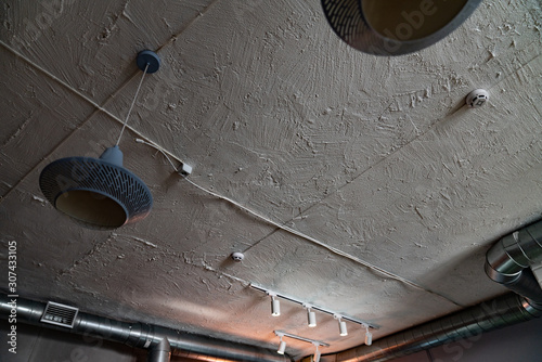 The upper interior surface of a room, loft style ceiiling photo