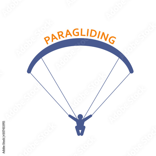 Paragliding icon - parachutist front view, man skydiver emblem