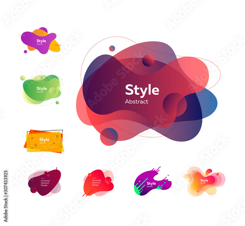 Set of trendy abstract elements. Gradient liquid shapes with multi layer effect. Templates for presentations, banners, flyers and apps. Vector illustration