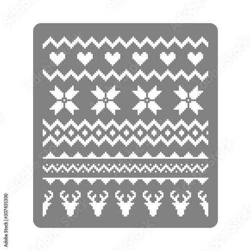 Stencil for painting with nordic traditional seamless pattern. Norway Christmas sweater with deers, hearts and snowflakes - vector stencil template. Hygge. Scandinavian winter pattern