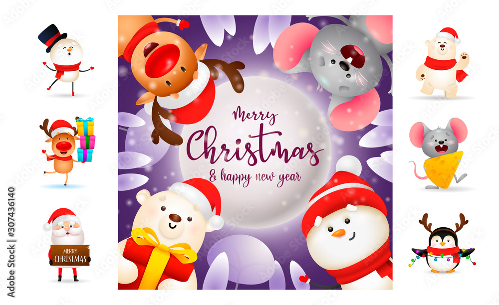 Fototapeta premium Merry Christmas and happy New Year background. Text with decorations can be used for invitation and greeting card. New Year concept