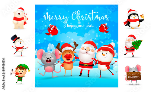 Merry Christmas and happy New Year bright banner. Text with decorations can be used for invitation and greeting card. New Year concept © PCH.Vector