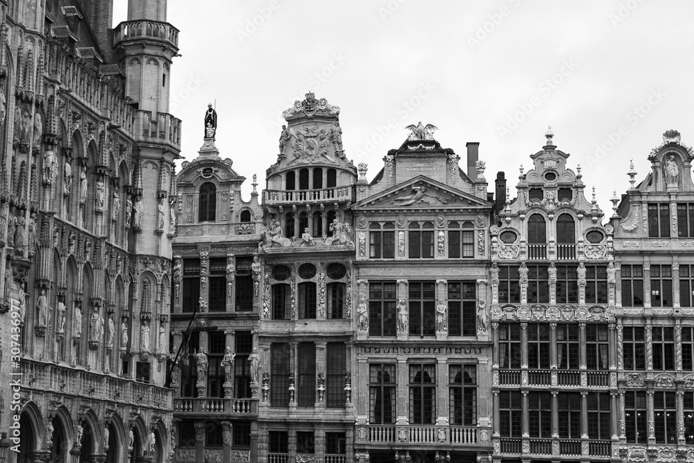 Black and White close up of building detail in Grand-Place de Bruxelles or Grand Place square in Brussels, Belgium Black and White close up of building detail in Grand-Place de Bruxelles or Grand Place square in Brussels, Belgium
