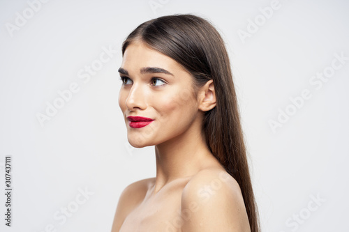 beautiful woman bare shoulders clean skin