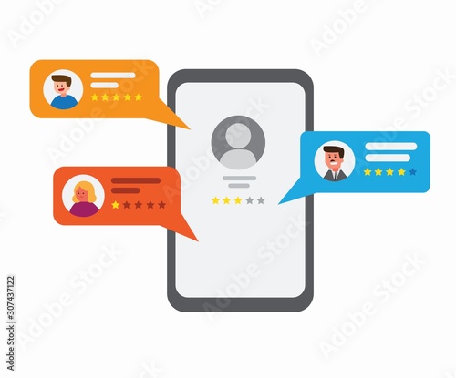 Customer review feedback and rating on smartphone online app in flat illustration vector