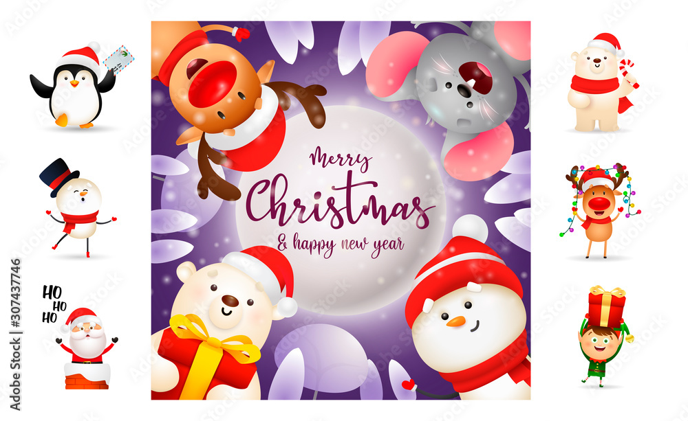 Merry Christmas and happy New Year flyer. Text with decorations can be used for invitation and greeting card. New Year concept Merry Christmas and happy New Year flyer. Text with decorations can be used for invitation and greeting card. New Year concept