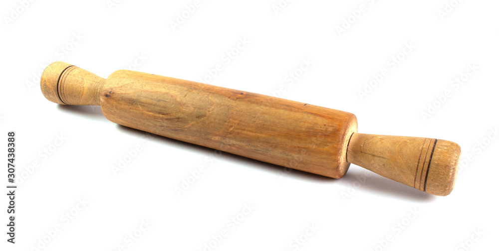 Wood rolling pin isolated on white background