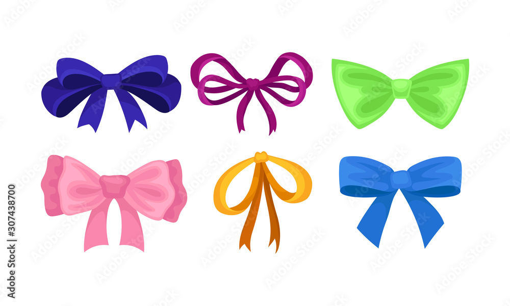 Collection of Colorful Bows, Holiday Celebration Design Element Vector Illustration