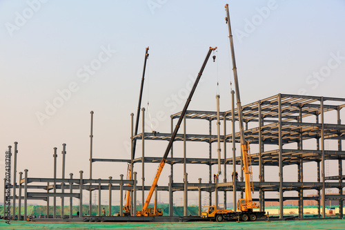 steel structure built on a construction site
