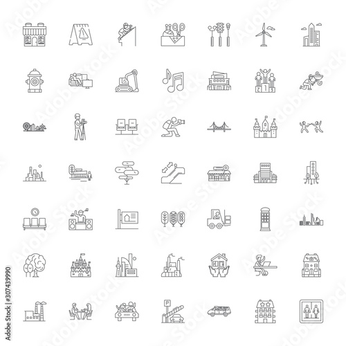 City life line icons, signs, symbols vector, linear illustration set