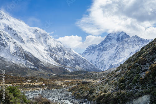 Mount cook covered by snow.View from Hooker Valley track.
