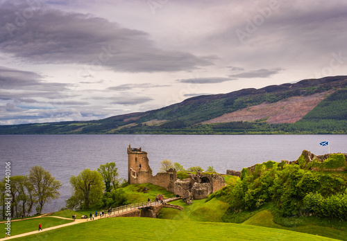 Urquhart Castle in Scotland next to Loch Ness in the Highlands and close to the Drumnadrochit village and Inverness.
