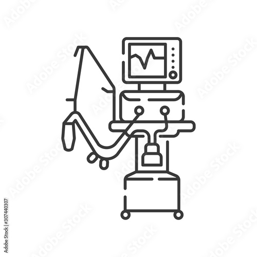 Medical ventilator line black icon. Artificial ventilation of the lungs concept. Sign for web page, mobile app. Vector isolated element. Editable stroke.