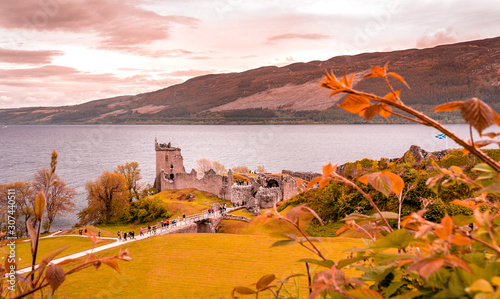 Urquhart Castle in Scotland next to Loch Ness in the Highlands and close to the Drumnadrochit village and Inverness.