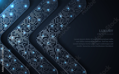 Abstract dark blue overlapping background a combination with light glitters and sparkle decoration. Luxury and modern paper cover background for use frame, cover, banner, corporate, card