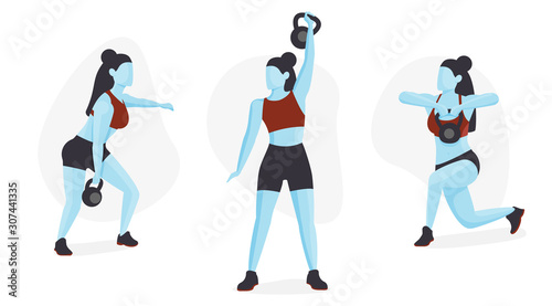 Female Crossfit Athlete Character Icon Set, Avatar Concept